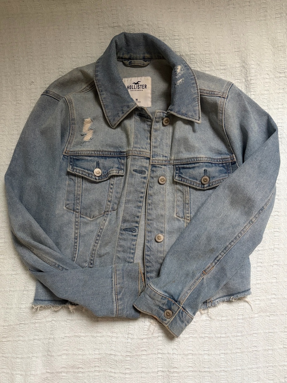 Hollister Light Wash Blue Distressed Denim Jacket